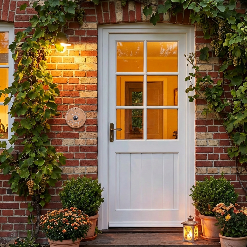 Handgefertigtes  Keramik-Klingelschild mit individueller Namensgravur in beige/weiß