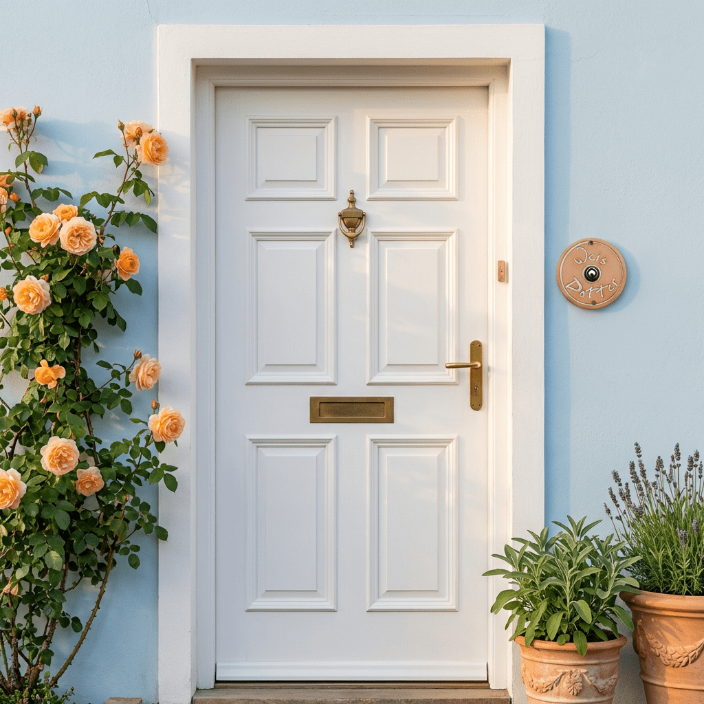 Handgefertigtes  Keramik-Klingelschild mit individueller Namensgravur in beige/weiß