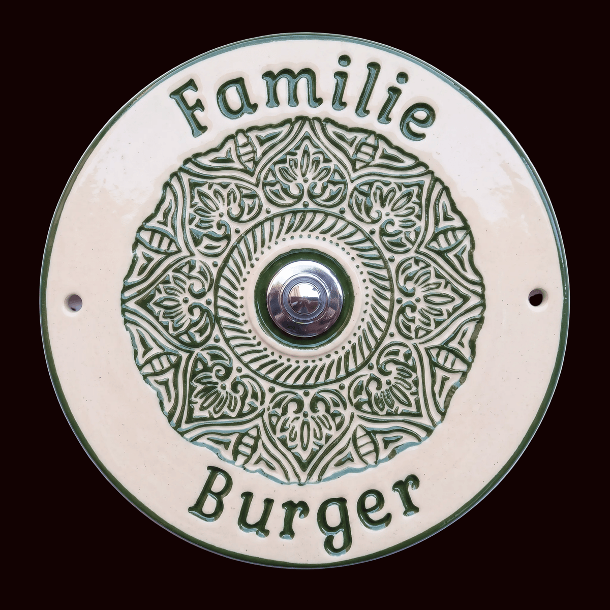 Handgefertigtes Keramik-Türschild mit Mandala Dekor– Mit oder ohne Klingel/4 Farben (22cm) (Kopie) - Keramikwerkstatt Johanna Brückner