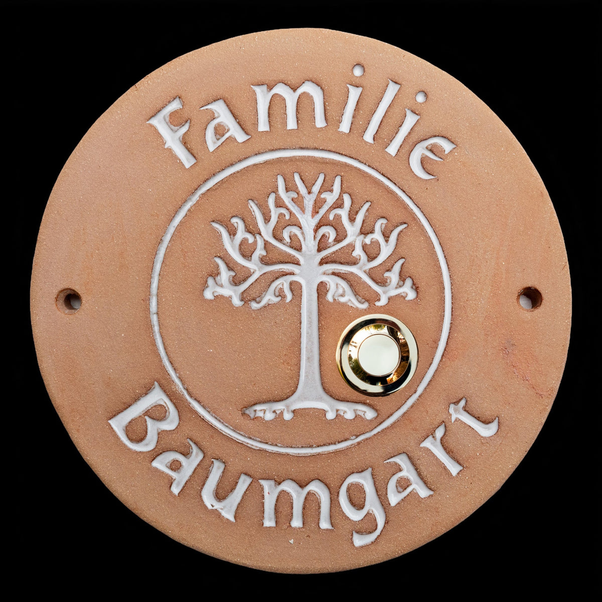 Handgefertigtes Keramik-Türschild,rund,mit Baum , Lebensbaum - Handgefertigte Keramik-Klingelplatte , 18cm - Keramikwerkstatt Johanna Brückner