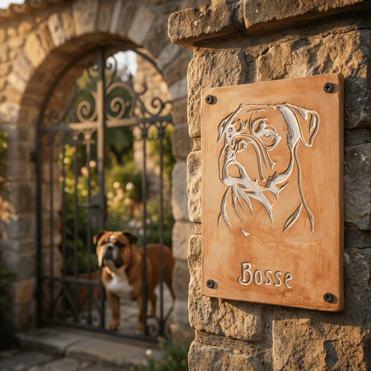 Handgefertigtes Keramik-Türschild mit Bulldoggen Profil,für Hundefans