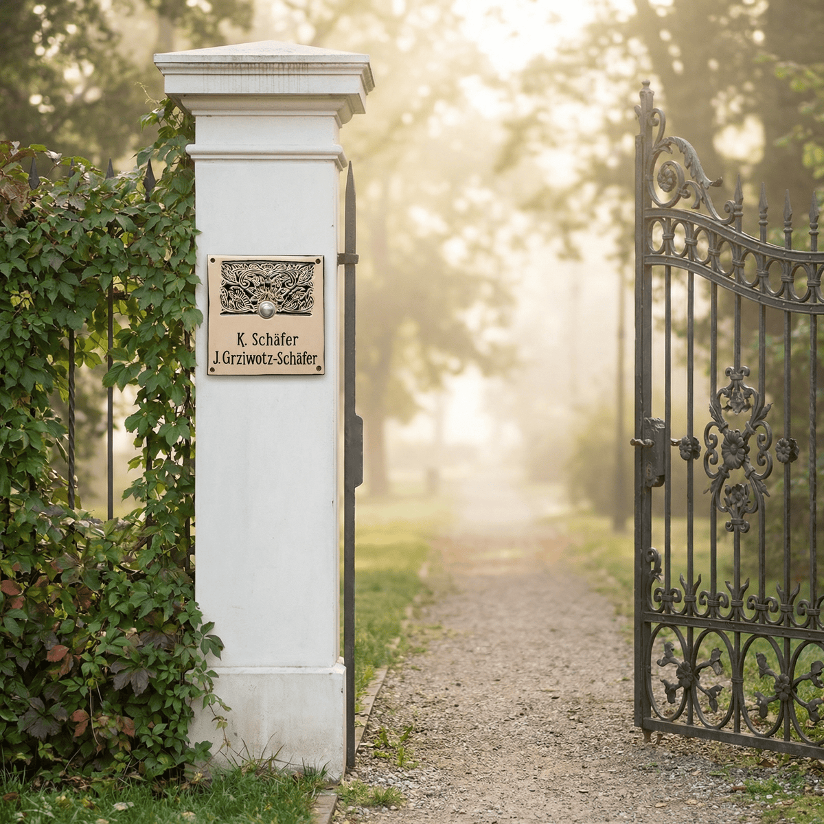 Handgefertigtes Keramik-Türschild mit Lilienmuster – Namensschild