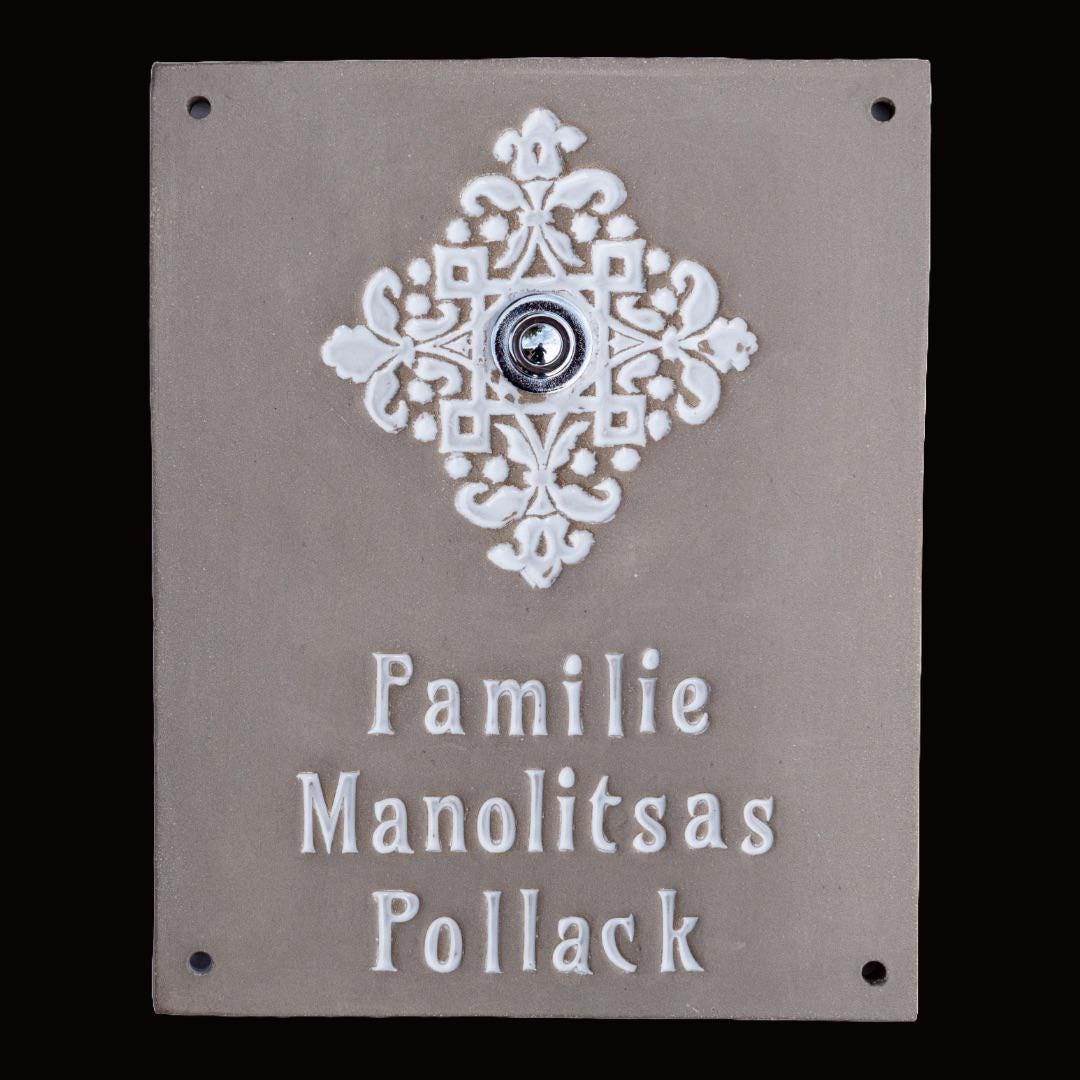 Handgefertigtes Keramik-Türschild mit Mandala & Namensgravur – Rechteckiges Namensschild ca B 16 x 20 cm