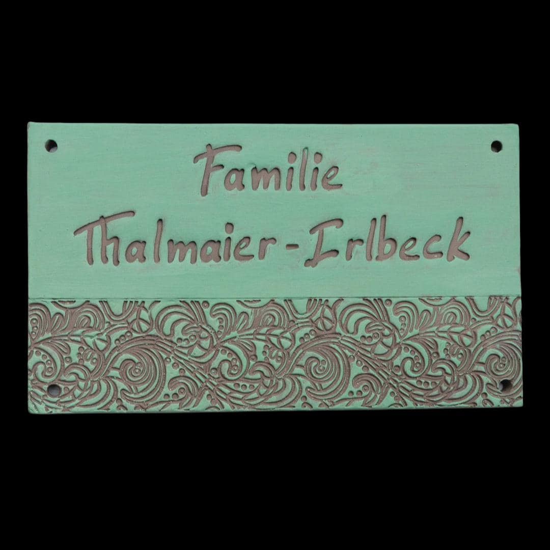 Handgefertigtes Keramik-Türschild – Namensschild (ca. 21×14 cm),Türkis /Grau