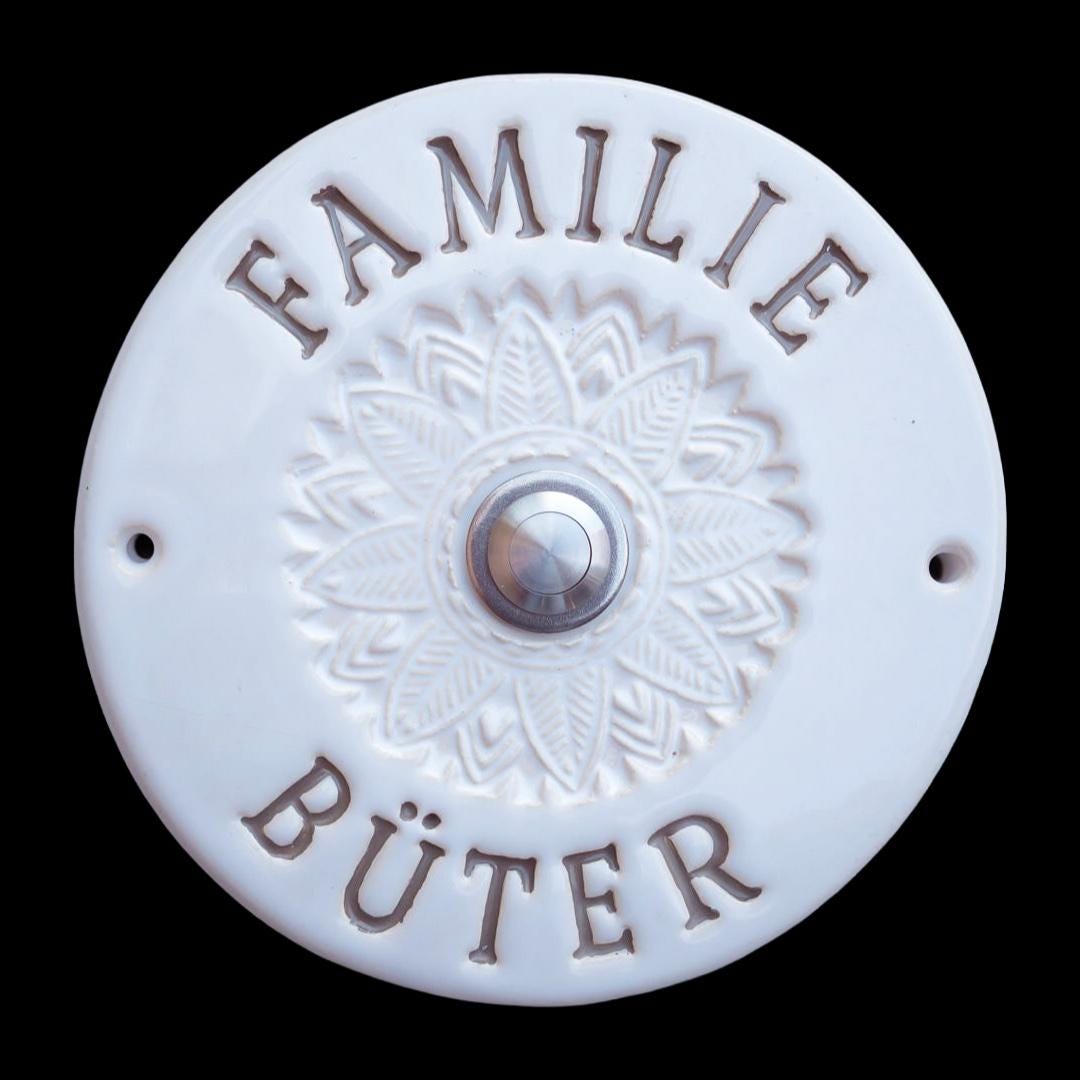 Handgefertigtes Keramik-Türschild – Namensschild (ca.18 cm) - Handgefertigte Keramik-Klingelplatte