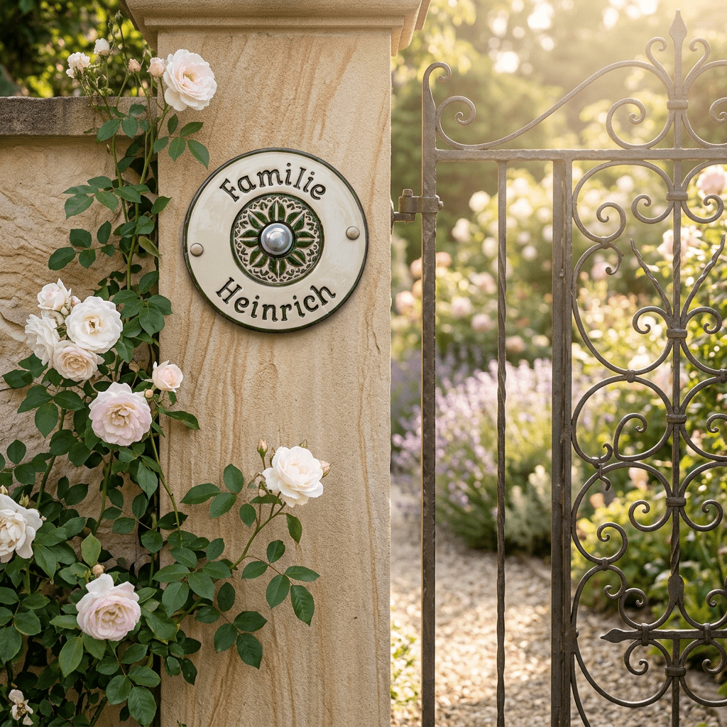 Handgefertigtes , rundes Keramik - Türschild mit,oder ohne Klingel.Landhausstil,verschiedene Farben und Schriften - Keramikwerkstatt Johanna Brückner
