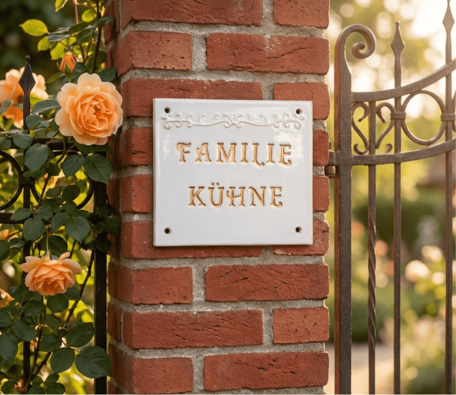 Handgefertigtes Türschild aus Keramik – Weiß/Gold, ca. 20 × 13 cm