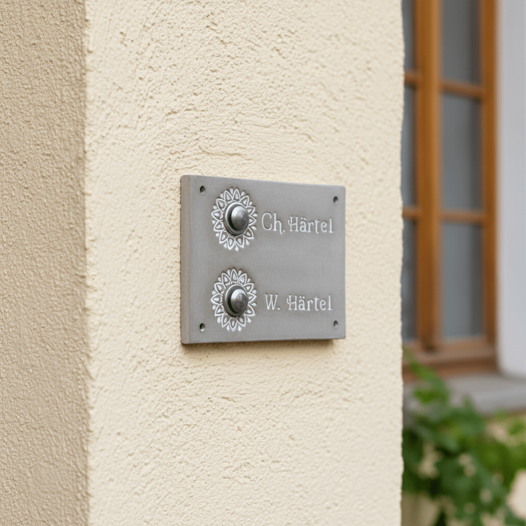 Handgefertigtes Türschild mit Klingelknöpfen und/oder Lichtschaltern und Namen