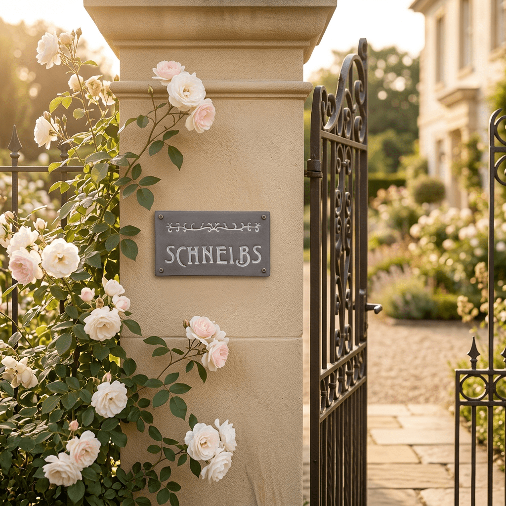 Handgefertigtes Türschild / Namensschild aus grauem Ton. Name und mit weißem Musterglasur abgesetzt. - Keramikwerkstatt Johanna Brückner