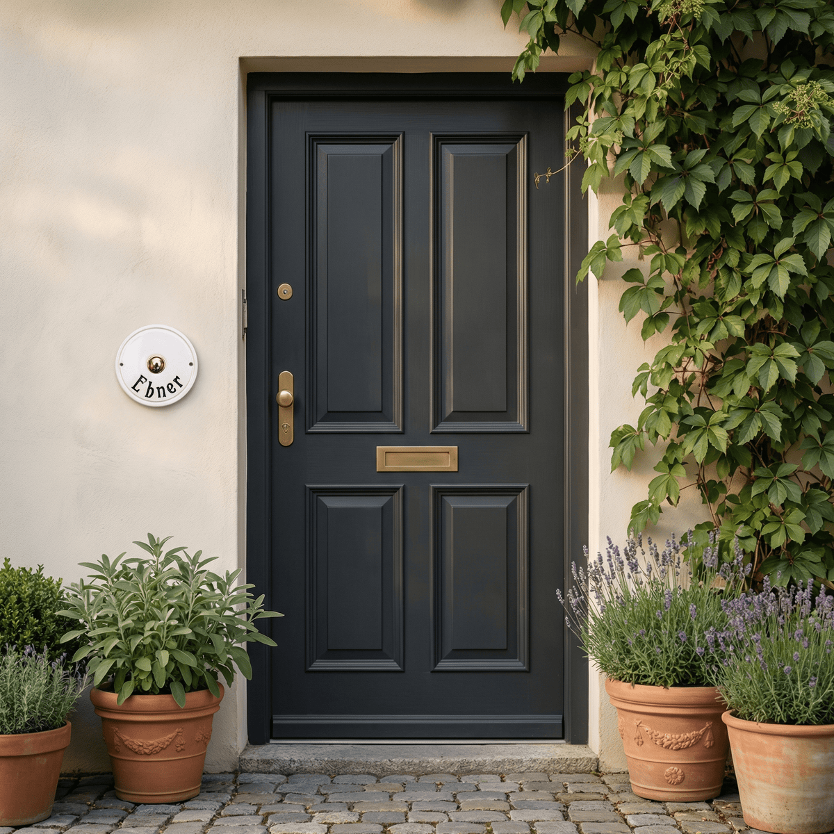 Handgefertigtes weißes Keramik-Klingelschild mit individueller Namensgravur in unterschiedlichen Farben und Schriften