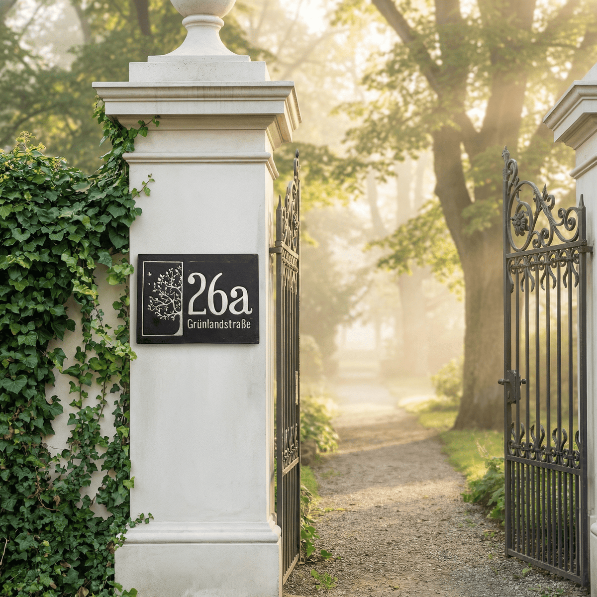Handgemachte Hausnummer Tafel aus Keramik mit Baum-Motiv – personalisierbar, wetterfest, Maße siehe Beschreibung*,