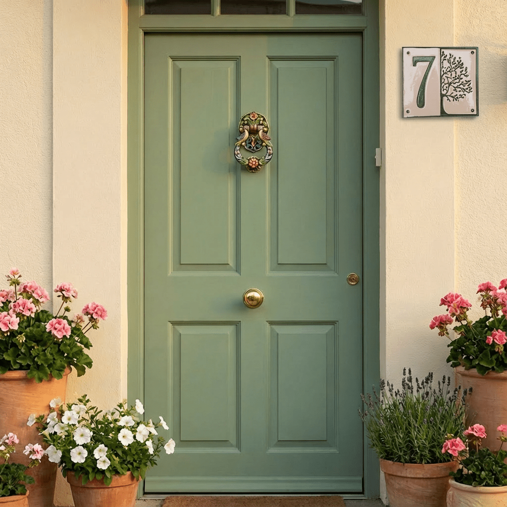 Handgemachte Hausnummer Tafel aus Keramik mit Baum-Motiv – personalisierbar &amp; wetterfest, Maße*siehe Beschreibung