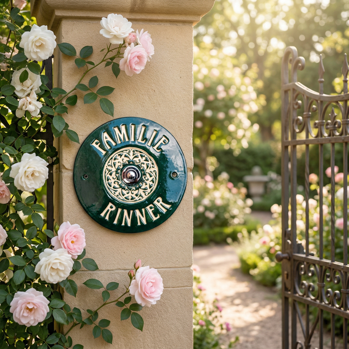Handgemachte Klingelplatte aus Keramik – personalisiertes Klingelschild ca. 18 cm, wetterfest - Keramikwerkstatt Johanna Brückner