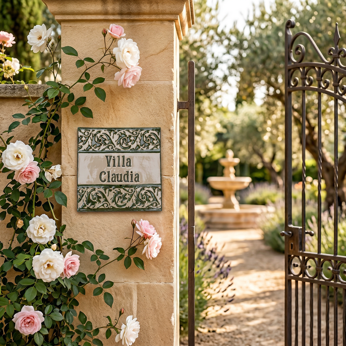 Handgemachtes Türschild aus Keramik – Namensschild im mediterranen Stil - Keramikwerkstatt Johanna Brückner