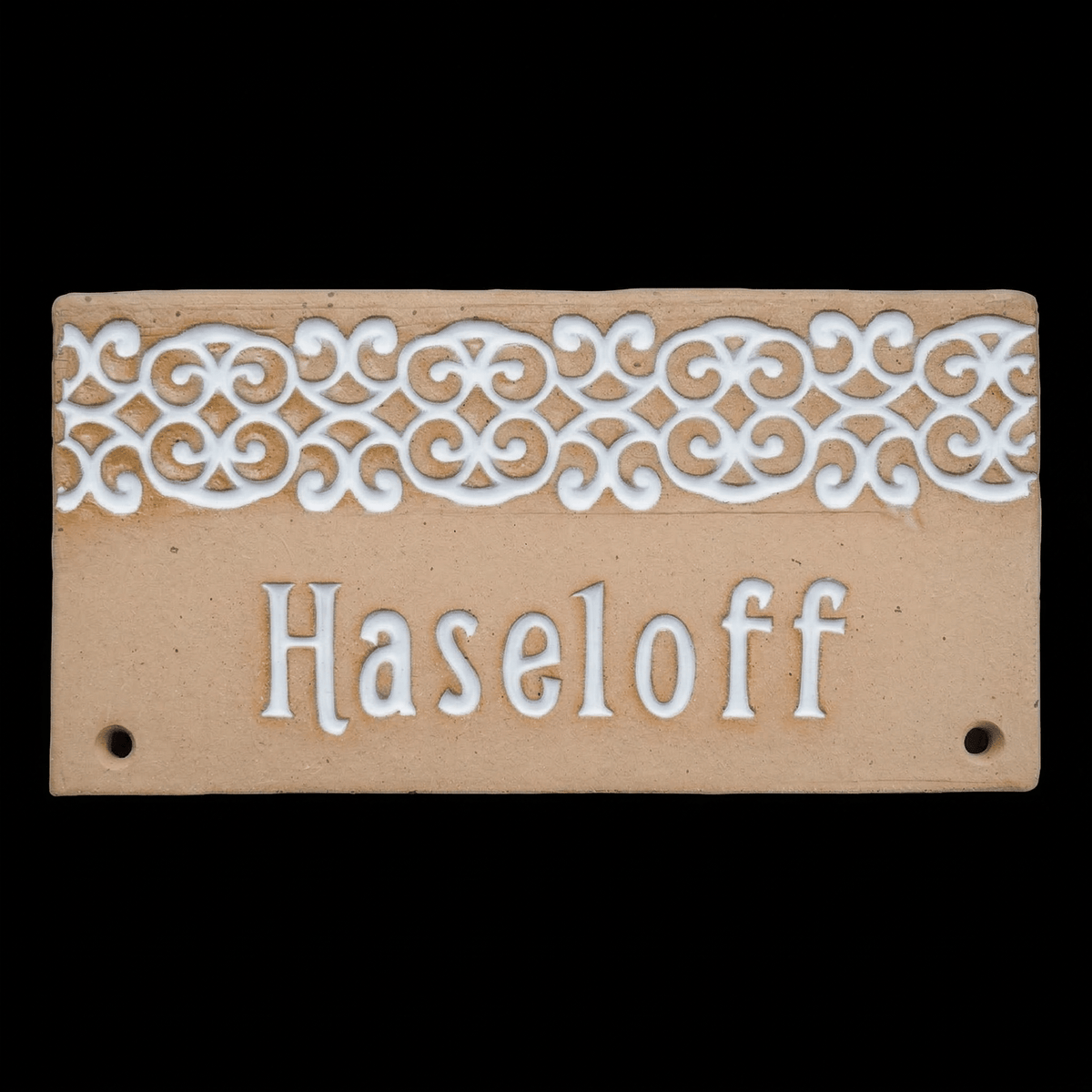 Handgemachtes Türschild aus Keramik – Namensschild mit ornament Borte - Keramikwerkstatt Johanna Brückner