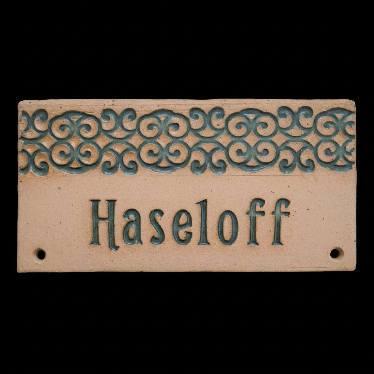 Handgemachtes Türschild aus Keramik – Namensschild mit ornament Borte - Keramikwerkstatt Johanna Brückner