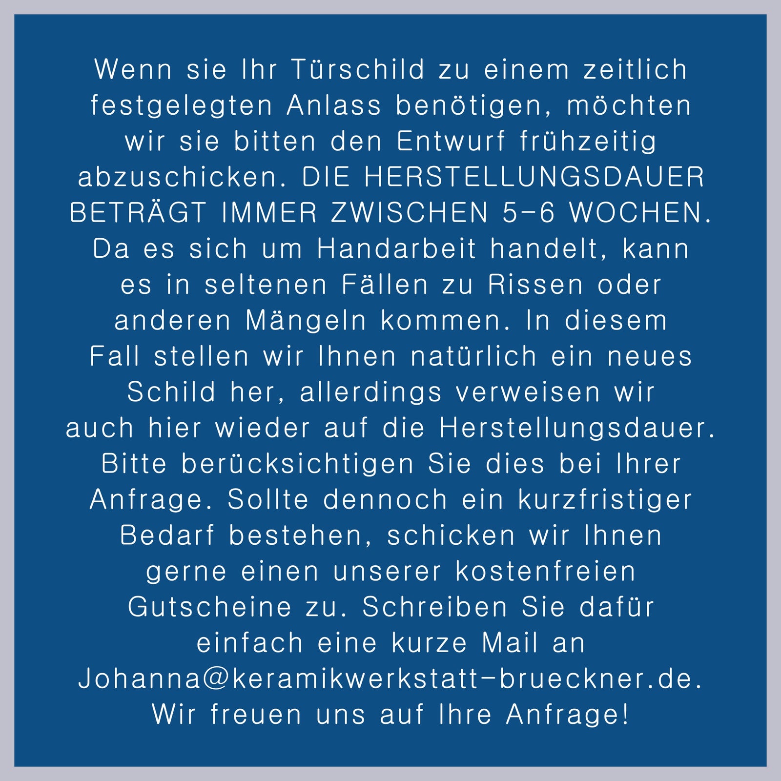 Türschild, Klingelschild aus Keramik, ca. 14 x14 cm+, matt blau