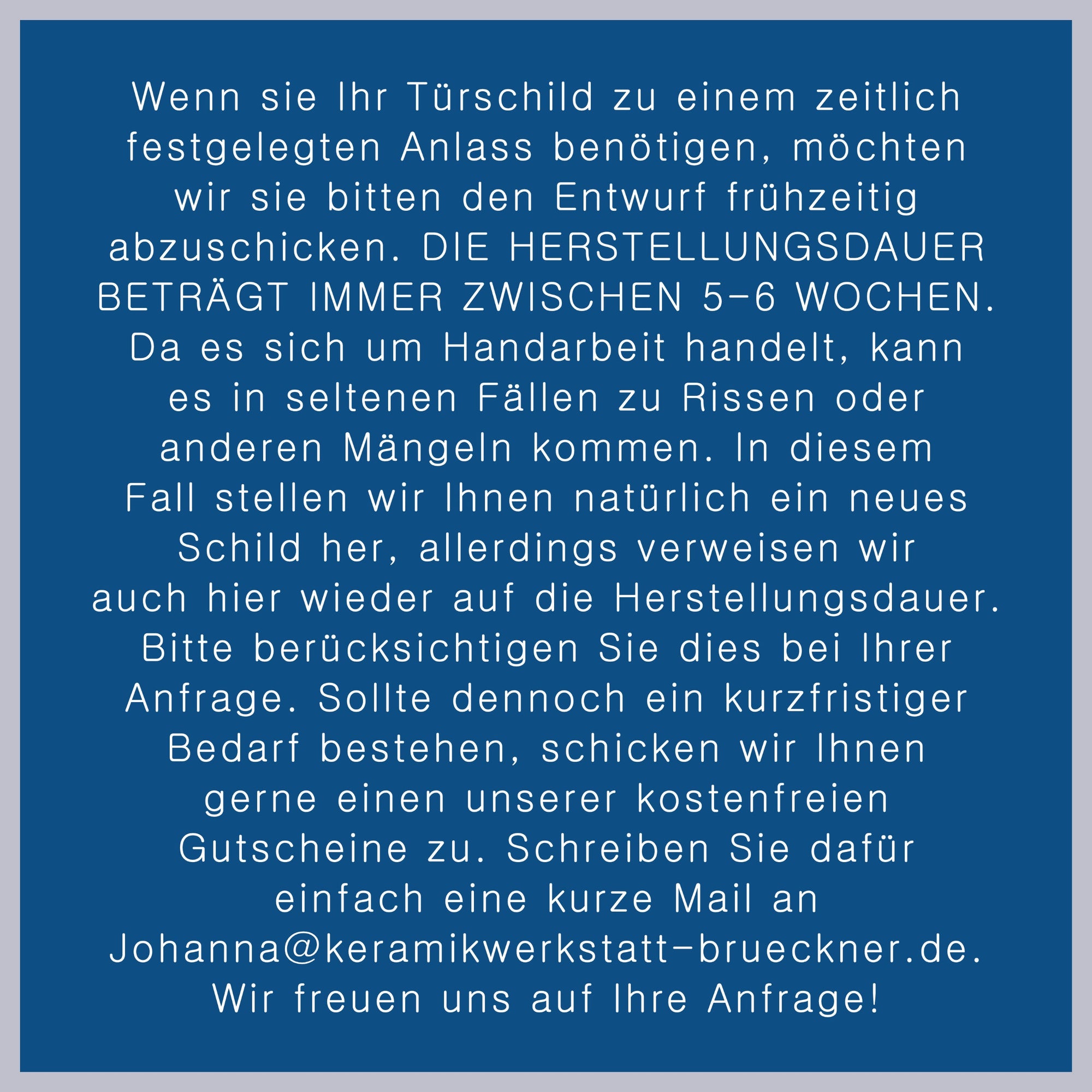 Türschild, Klingelschild aus Keramik, ca. 14 x14 cm+, matt blau