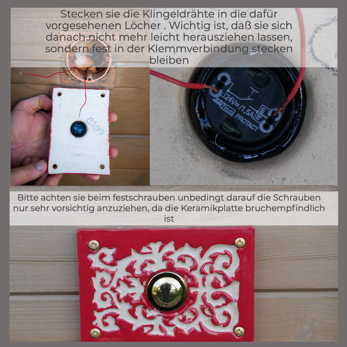 Handgefertigtes Keramik-Klingelschild mit Gravur – Rot matt, 13×13 cm