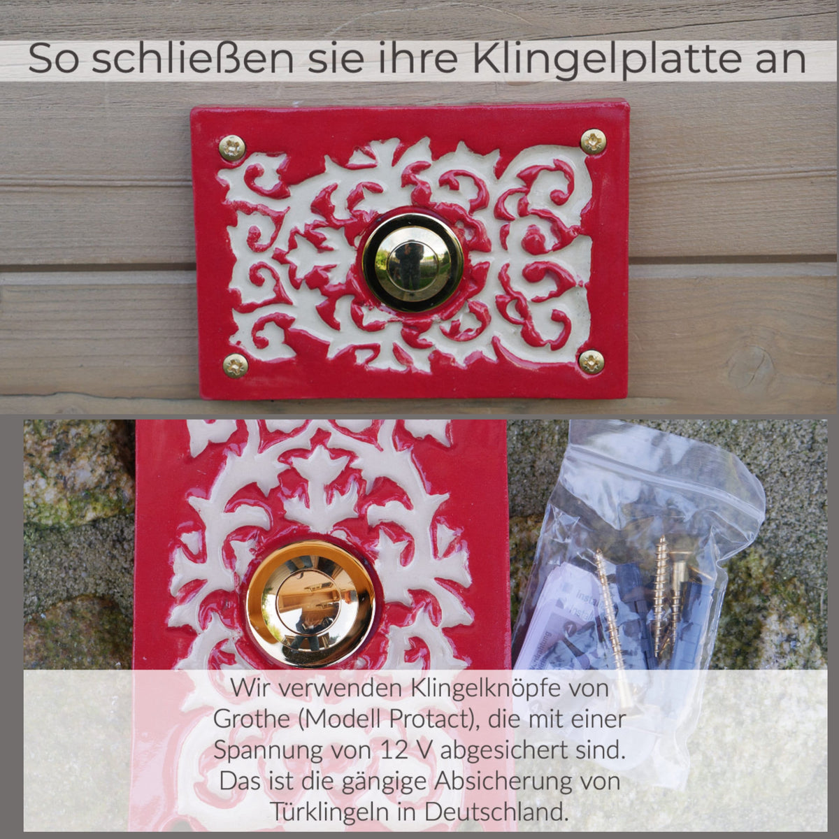 Handgefertigtes Keramik-Klingelschild mit Gravur – Weiß, 13×13 cm