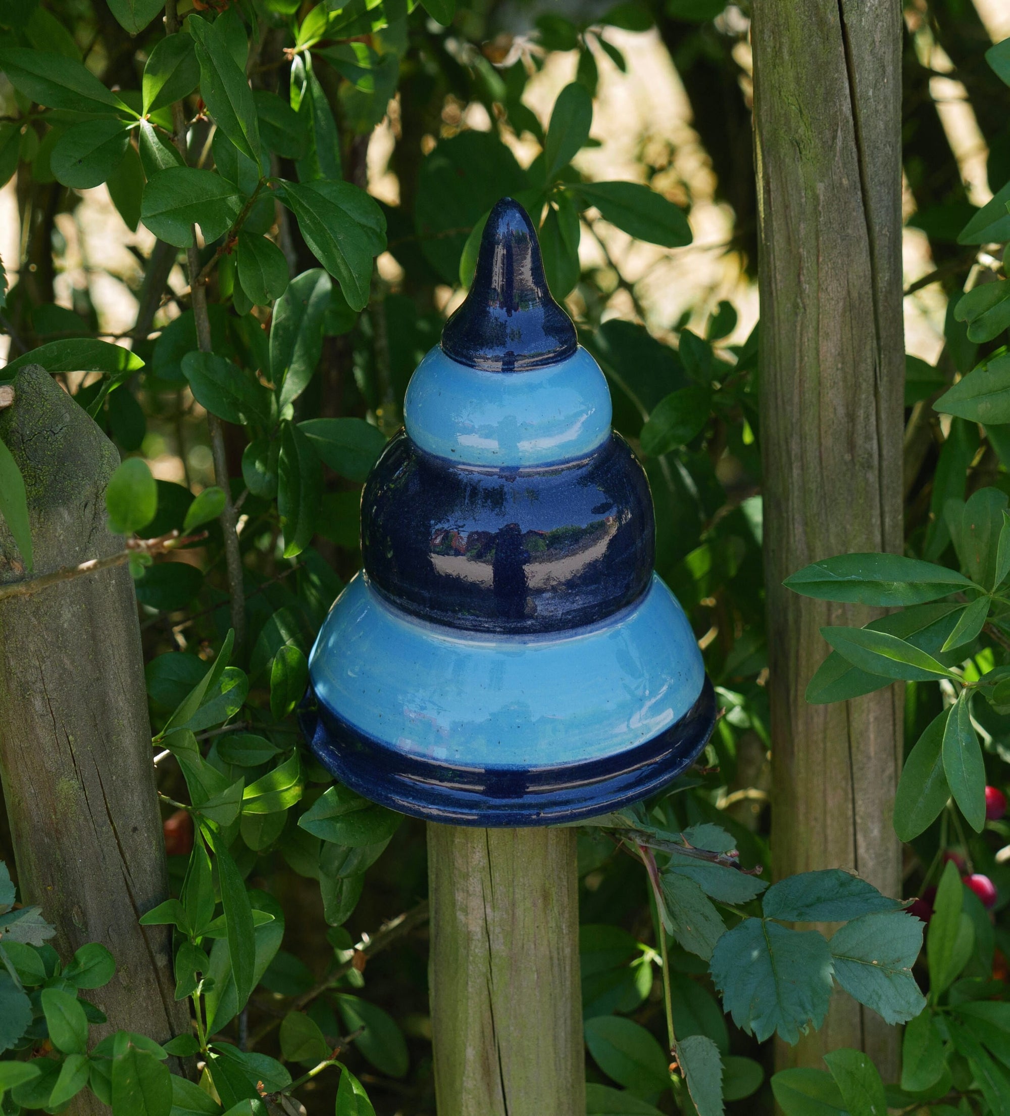 Beetstecker, Pfostenhocker h ca 12cm , Öffnung unten 5-6 cm, Blau gestreift