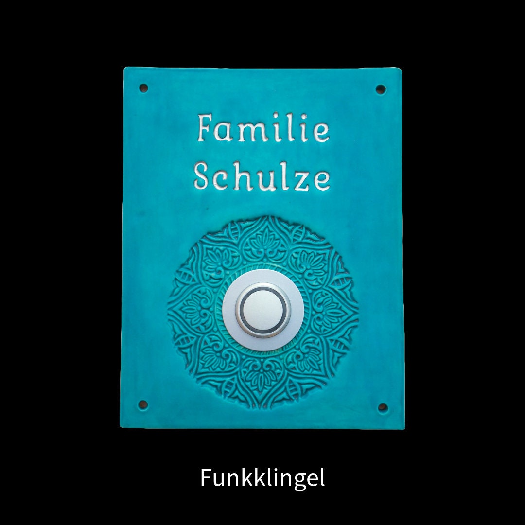 Funkklingelschild, Türschild mit Funkklingel aus Keramik, I2, 17x26 cm