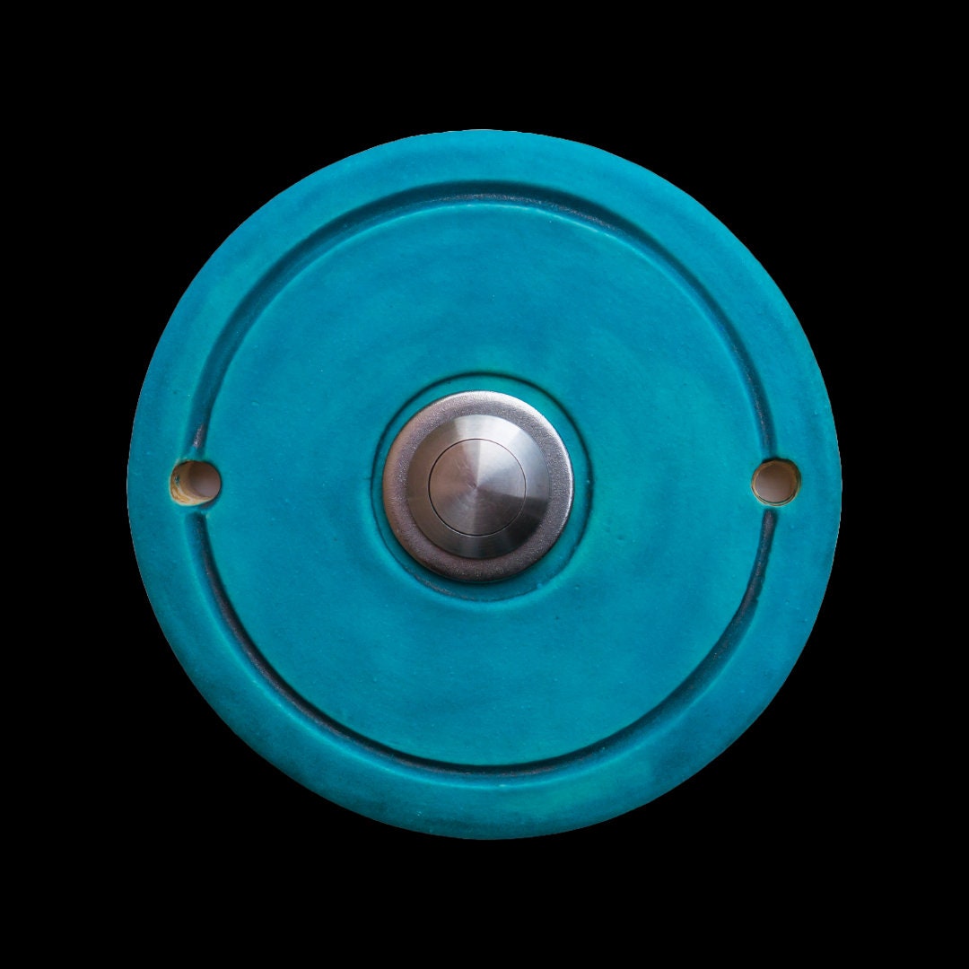 Runder Türklingelknopf in Türkis mit Edelstahl-Mitte – modernes minimalistisches Design für Hauseingang