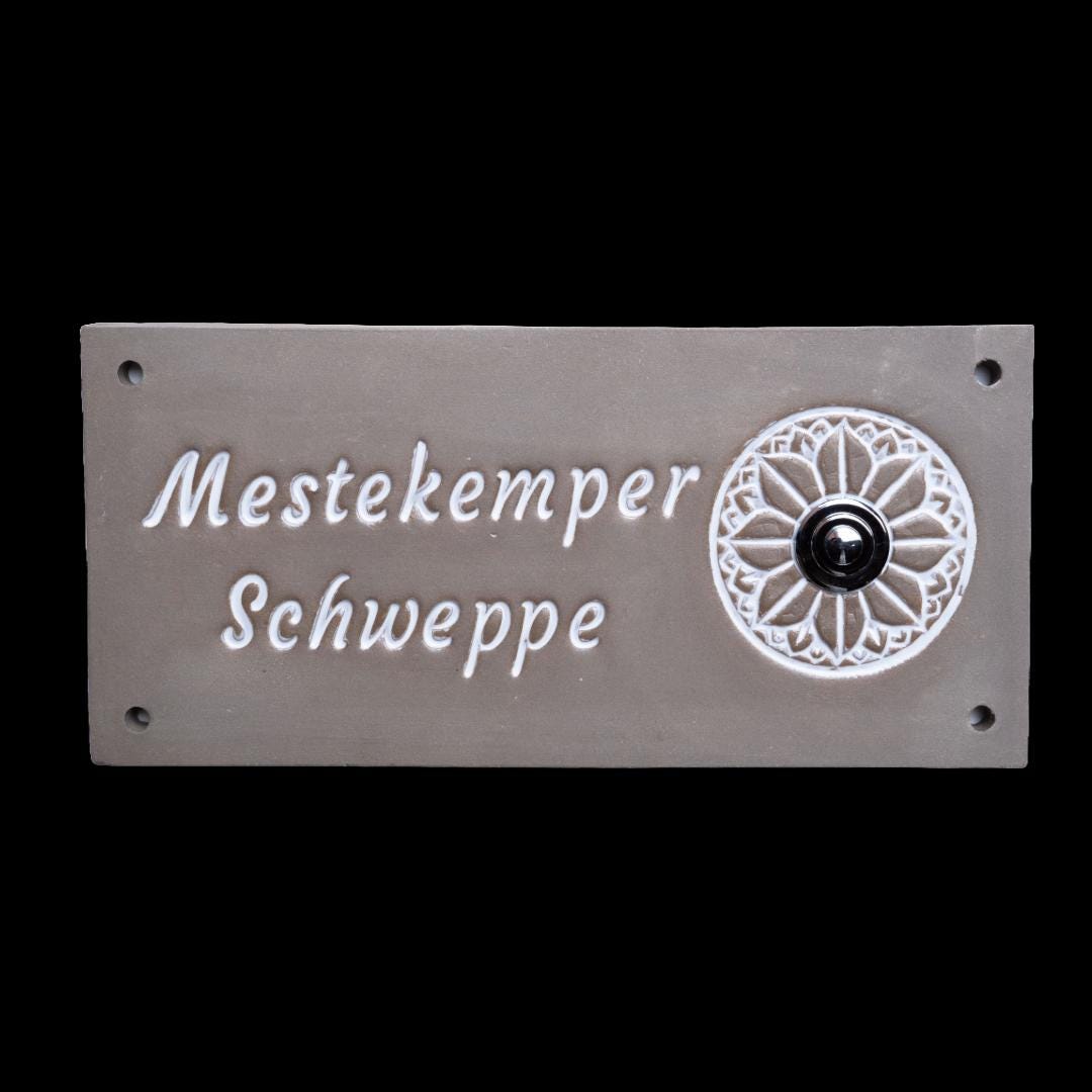 Handgefertigtes Keramik-Türschild – Namensschild (ca. 21×14 cm),Grau /Weiß