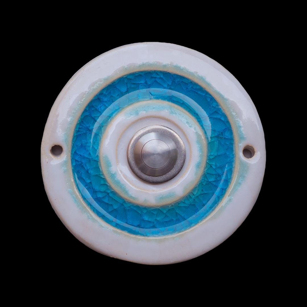 Runde handgefertigte Keramik-Klingelplatte G17 mit türkisfarbener Glasur, ca. 12 cm, dekoratives Klingelschild für den Außenbereich, wetterfest und frostsicher