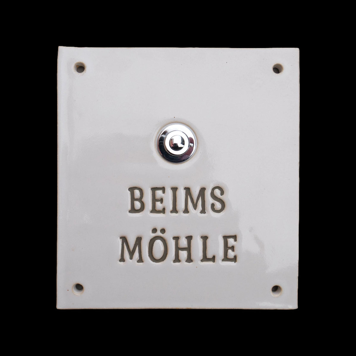 Handgefertigtes Keramik-Klingelschild mit Gravur – Weiß, 13×13 cm