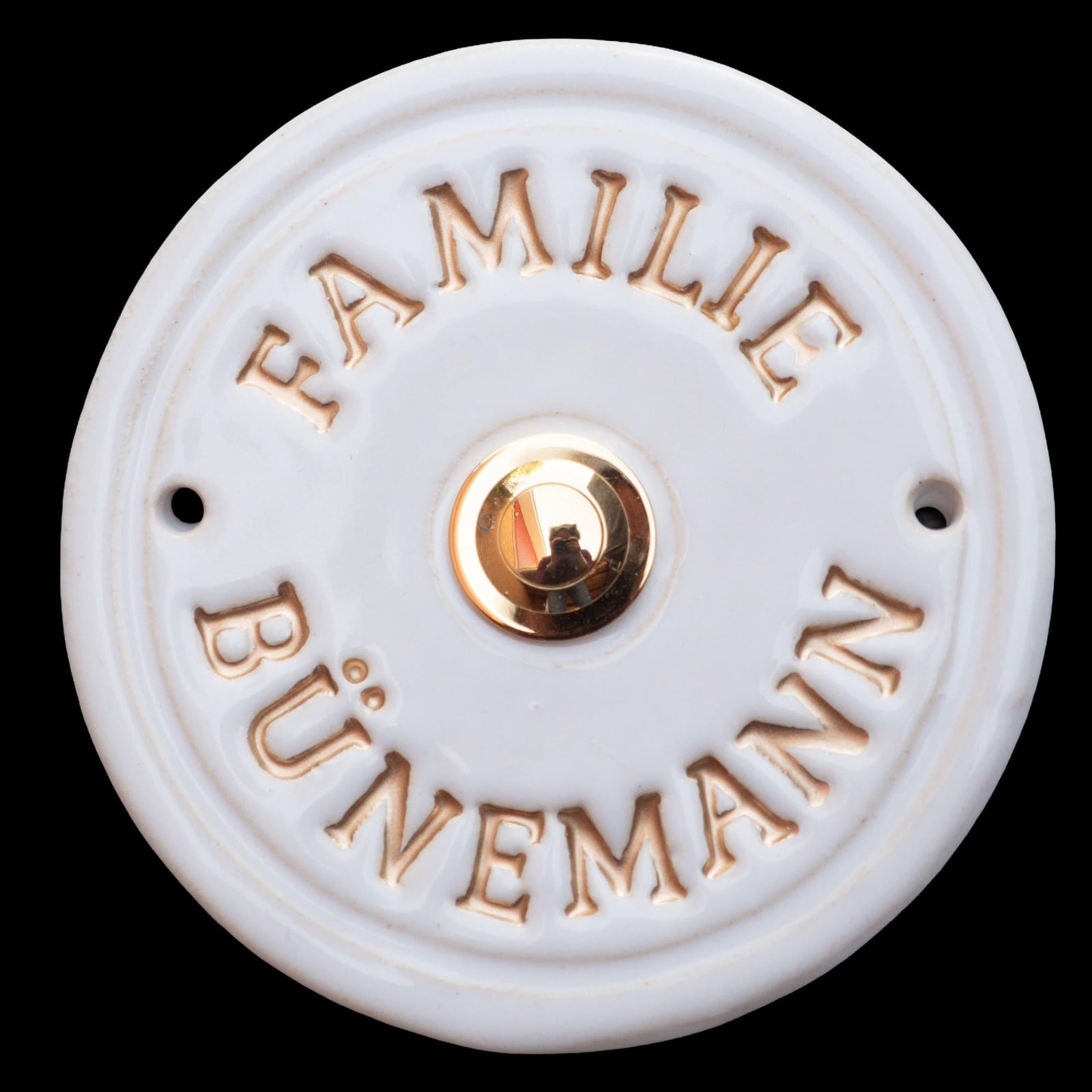 Handgefertigtes weißes Keramik-Klingelschild mit individueller Gravur ca 13 cm