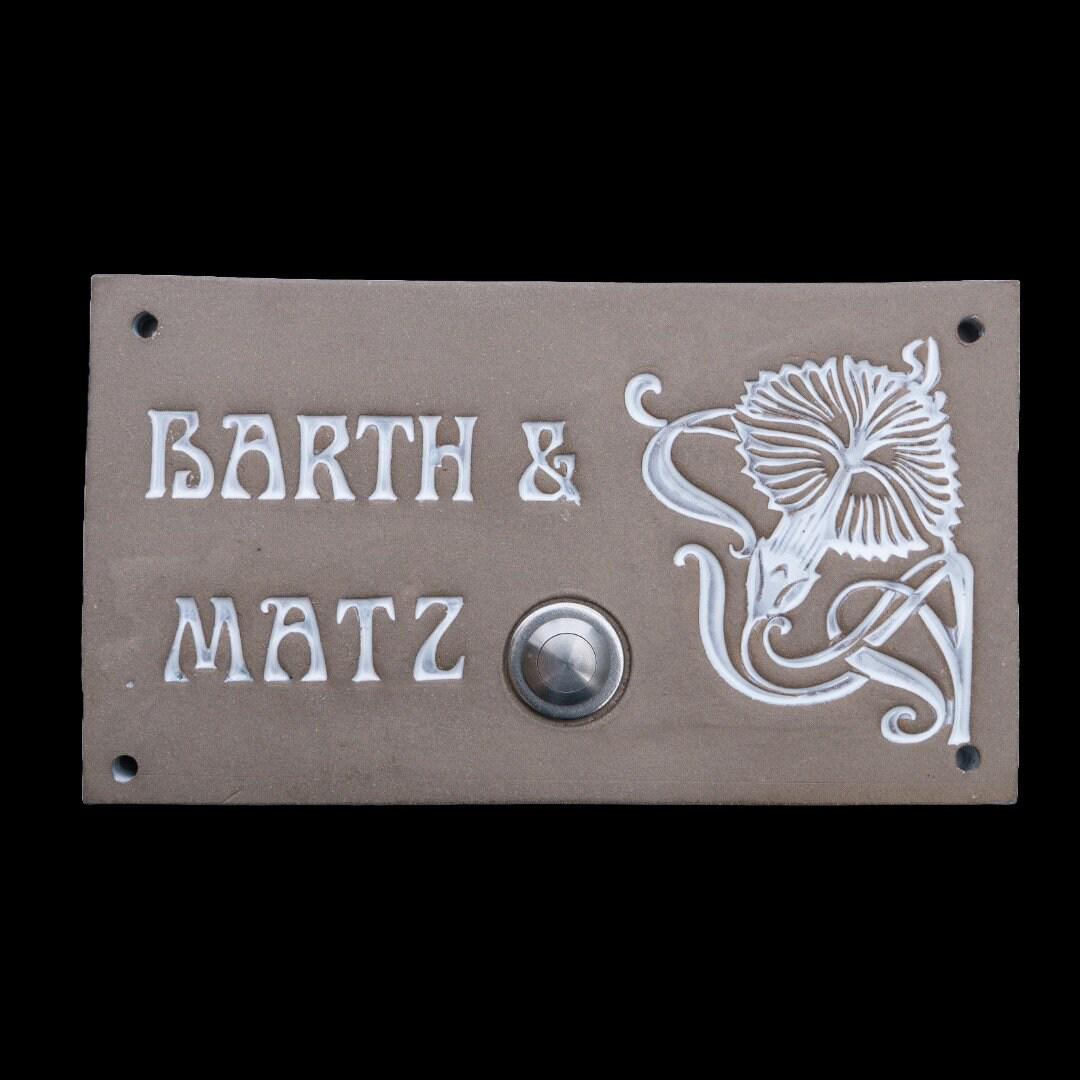 Handgefertigtes Keramik-Türschild – Namensschild (ca. 21×14 cm),Grau /Weiß