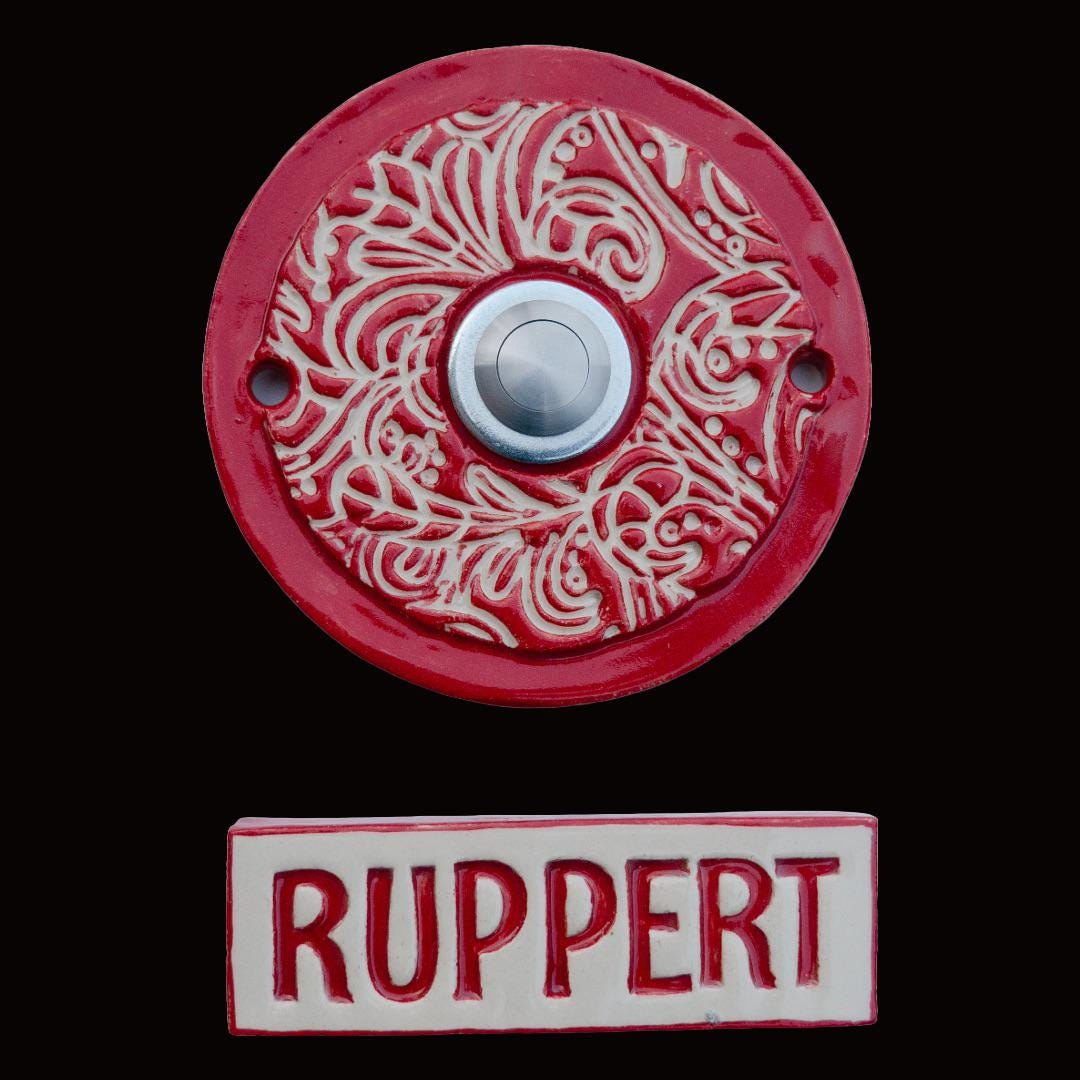 Handgefertigte, bemalte Keramik-Klingelplatte mit Namensschild – ca. 6x15cm und 12cm