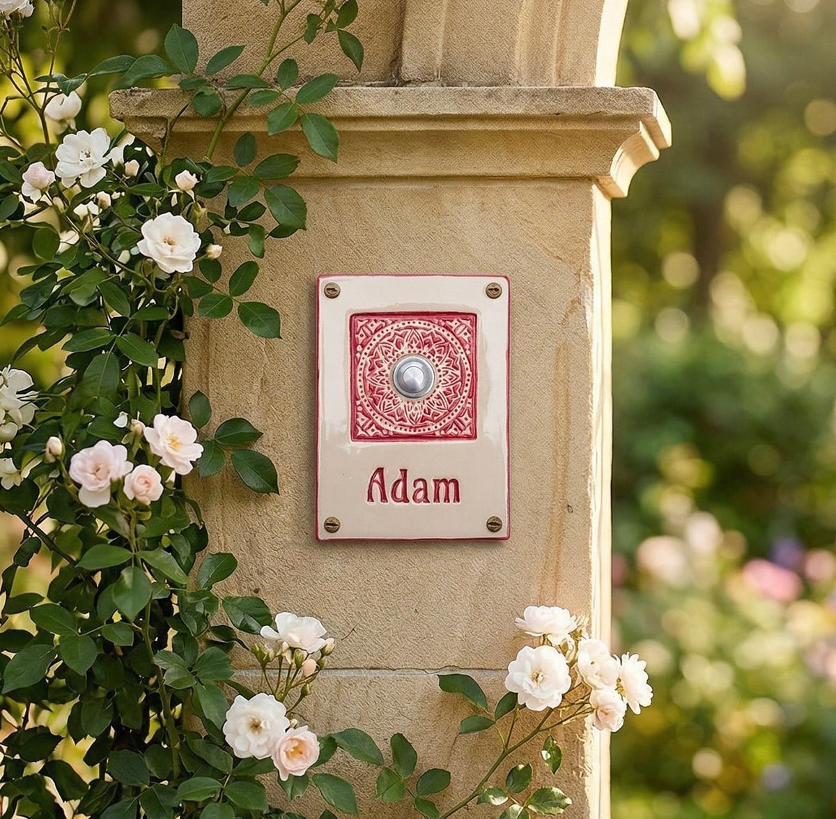 Keramik - Türschild Art Déco mit Klingel – handgemacht &amp; personalisiert,ca 19x14cm - Keramikwerkstatt Johanna Brückner