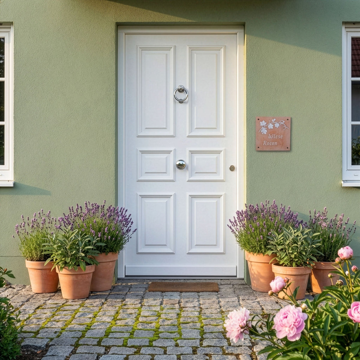 Mit Weinreben  Handgemachtes Türschild: Handbemalte Keramik, Wetterfest, 19x19 cm | Geschenk Für Einzug, Personalisiert