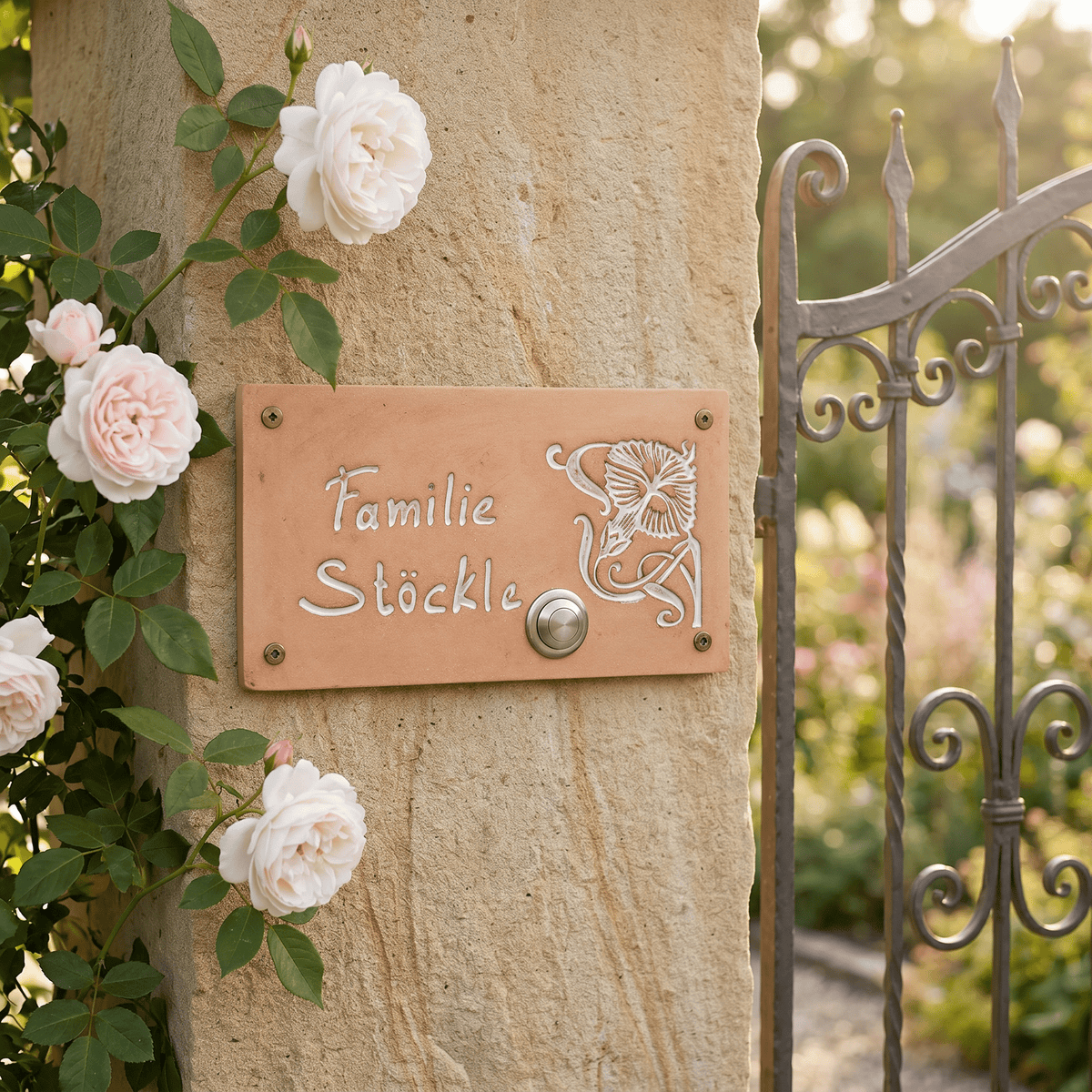 Namensschild Keramik-Türschild Landhausstil – mit/ohne Klingel, personalisiert & frostfest (Kopie) - Keramikwerkstatt Johanna Brückner