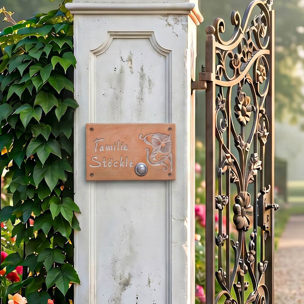 Namensschild Keramik-Türschild Landhausstil – mit/ohne Klingel, personalisiert & frostfest (Kopie) - Keramikwerkstatt Johanna Brückner