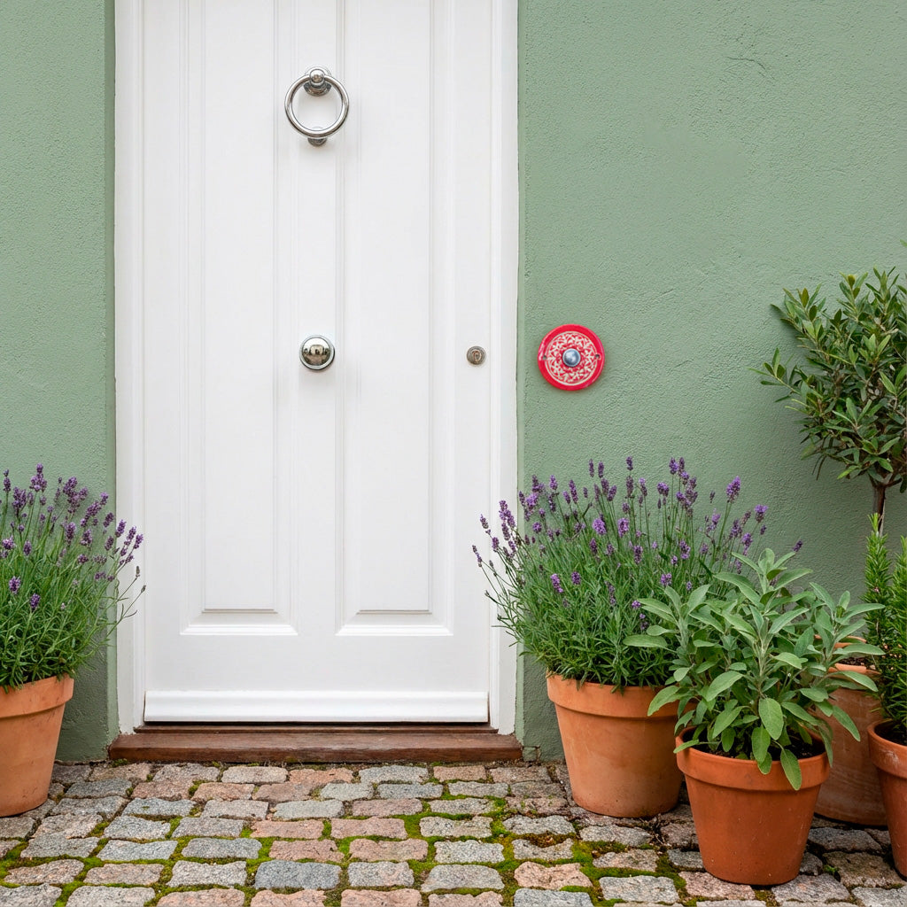 Handgefertigte Keramik-Klingelplatte mit Ornamentmuster – ca. 15×14 cm  Maße? Siehe Beschreibung