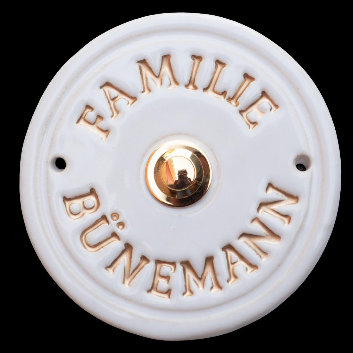 Handgefertigtes weißes Keramik-Klingelschild mit individueller Gravur ca 13 cm