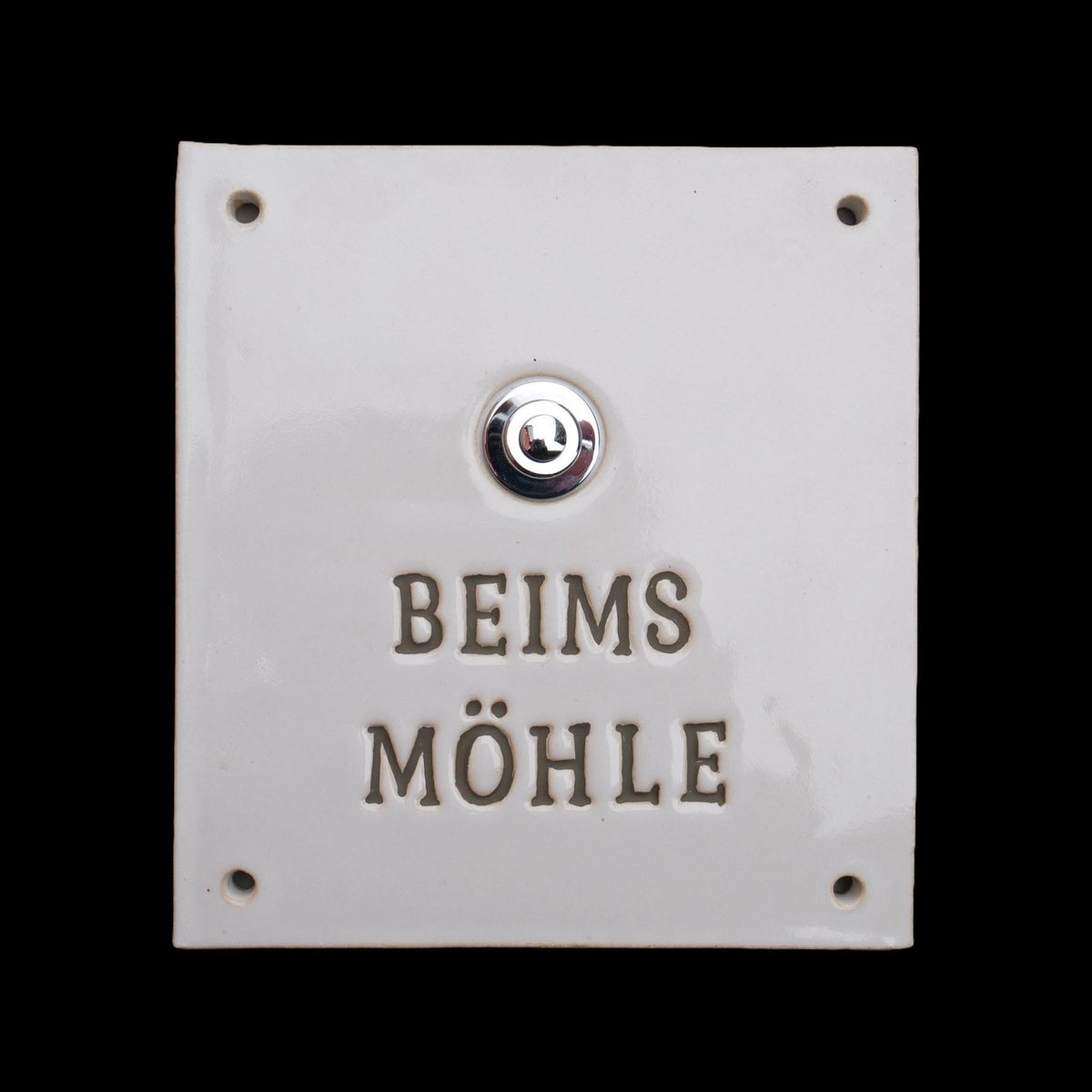 Handgefertigtes Keramik-Klingelschild mit Gravur – Weiß, 13×13 cm