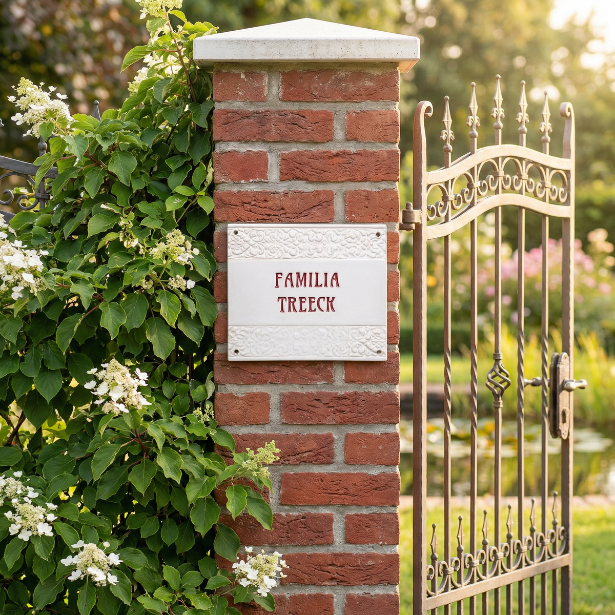 Türschild aus Keramik, individuell hergestellt in weiß mit roter Schrift