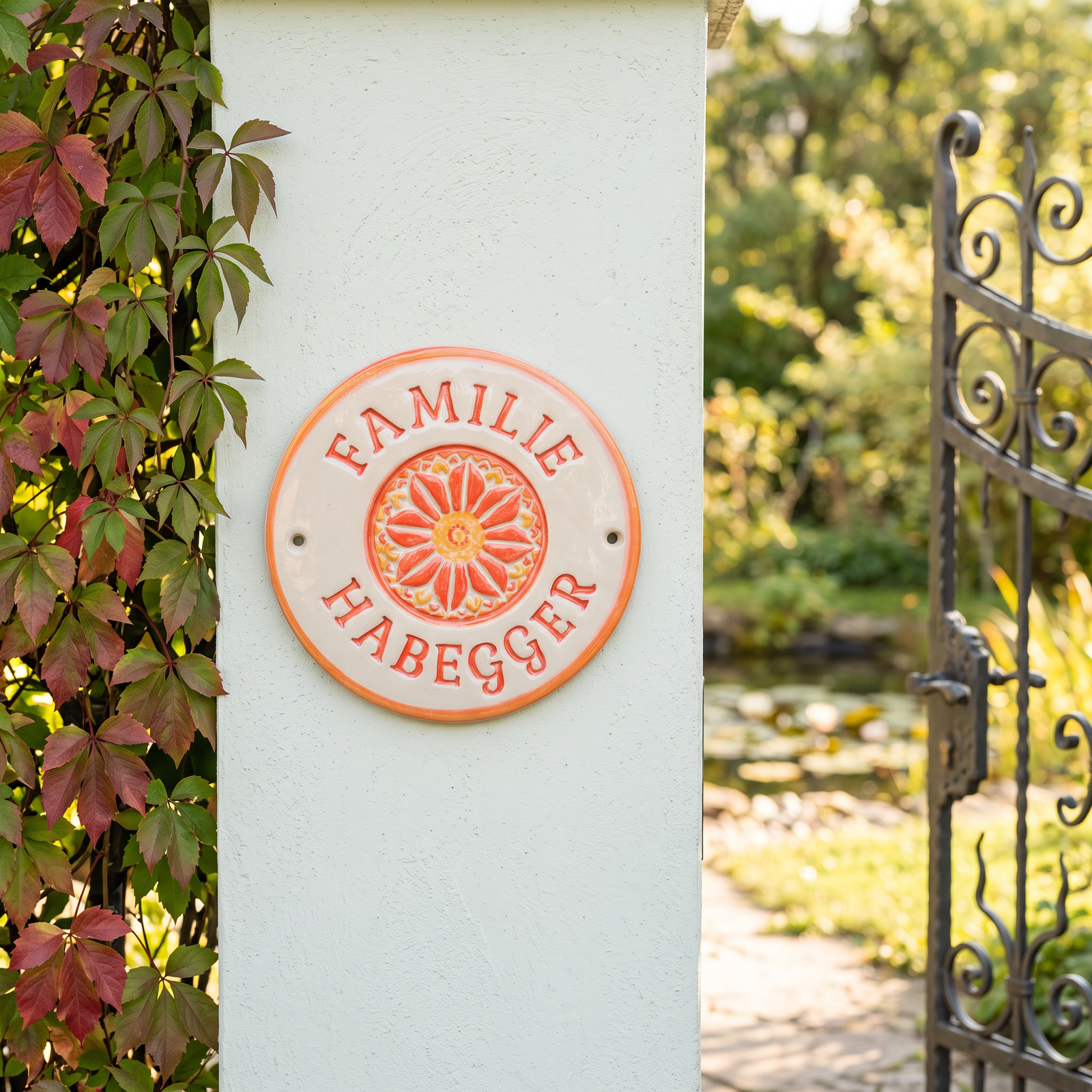 Türschild orange/gelb - Keramikwerkstatt Johanna Brückner