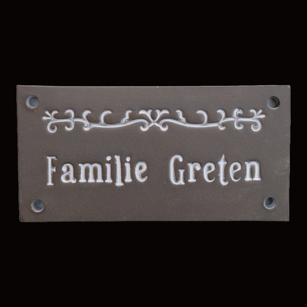 Elegantes Familien-Namensschild Familie Greten aus Keramik mit Dekor