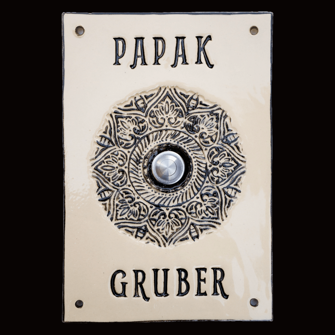 Türschild, Namensschild aus Keramik mit Mandala Muster und Namen, handbemalt