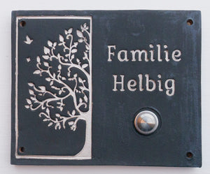 Türschild, Namensschild aus Keramik mit Lebensbaum,  ca. 20 x 24 cm
